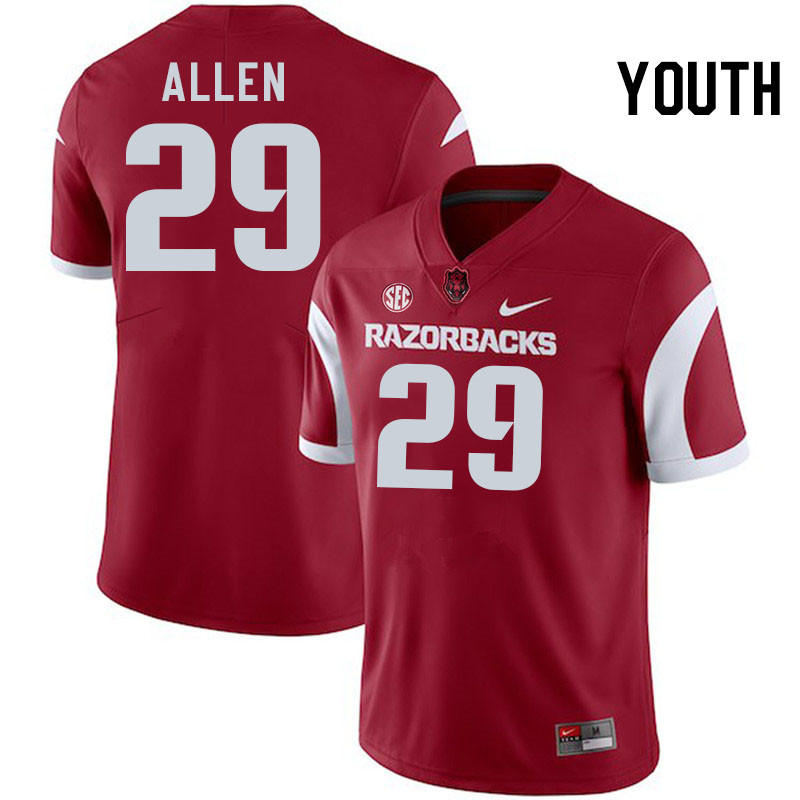 Youth #29 Jaden Allen Arkansas Razorbacks College Football Jerseys Stitched-Cardinal